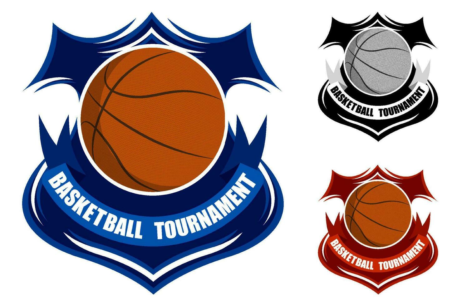 basketball sporting emblems. Ball for basketball on background of stylized shield. Tournament symbol. Easy to edit color. Vector