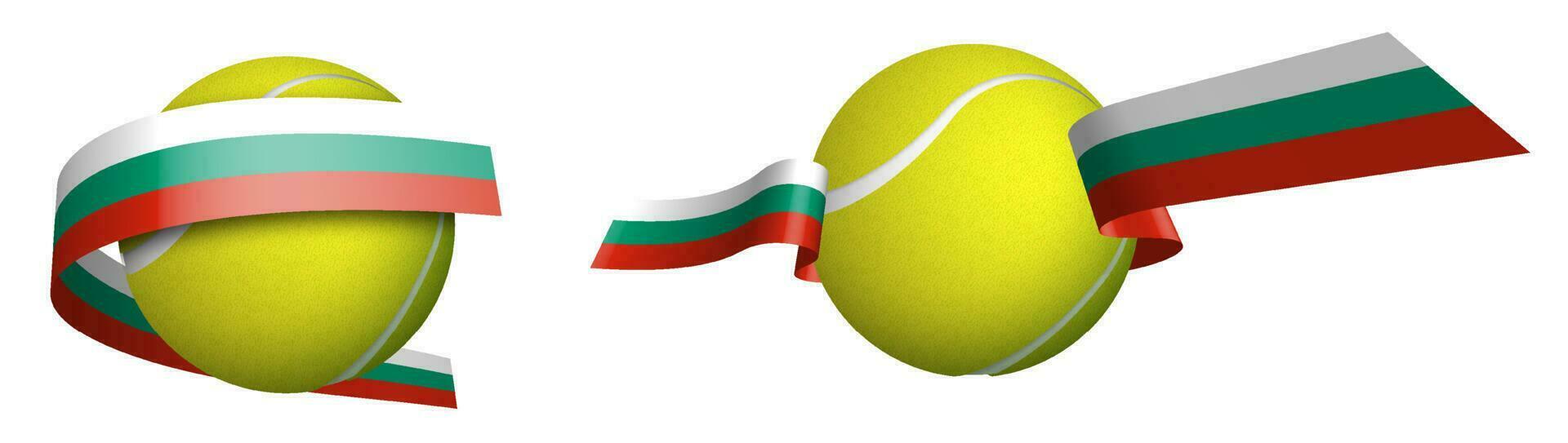 Deportes tenis pelota en cintas con colores de Bulgaria bandera. aislado vector en blanco antecedentes