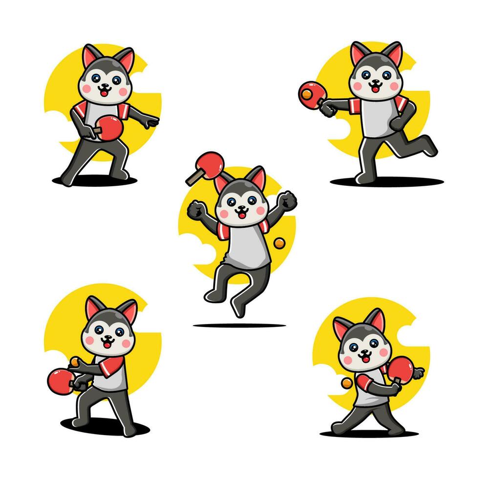 Cute Husky Playing Table Tennis Mascot Character Set vector