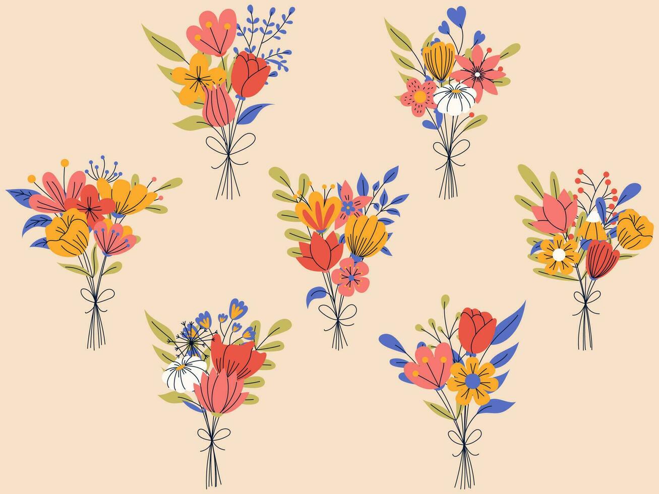 Big set of floral elements. Romantic flower collection with bouquet of flowers. Good for greeting cards or invitation design, floral poster. vector