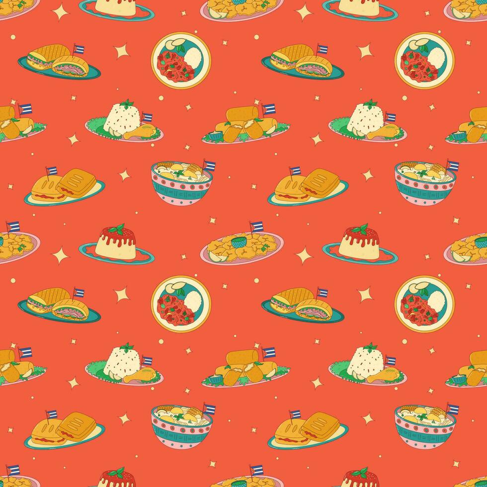 Cuban food seamless pattern. Traditional Cuban dish. Vector illustration