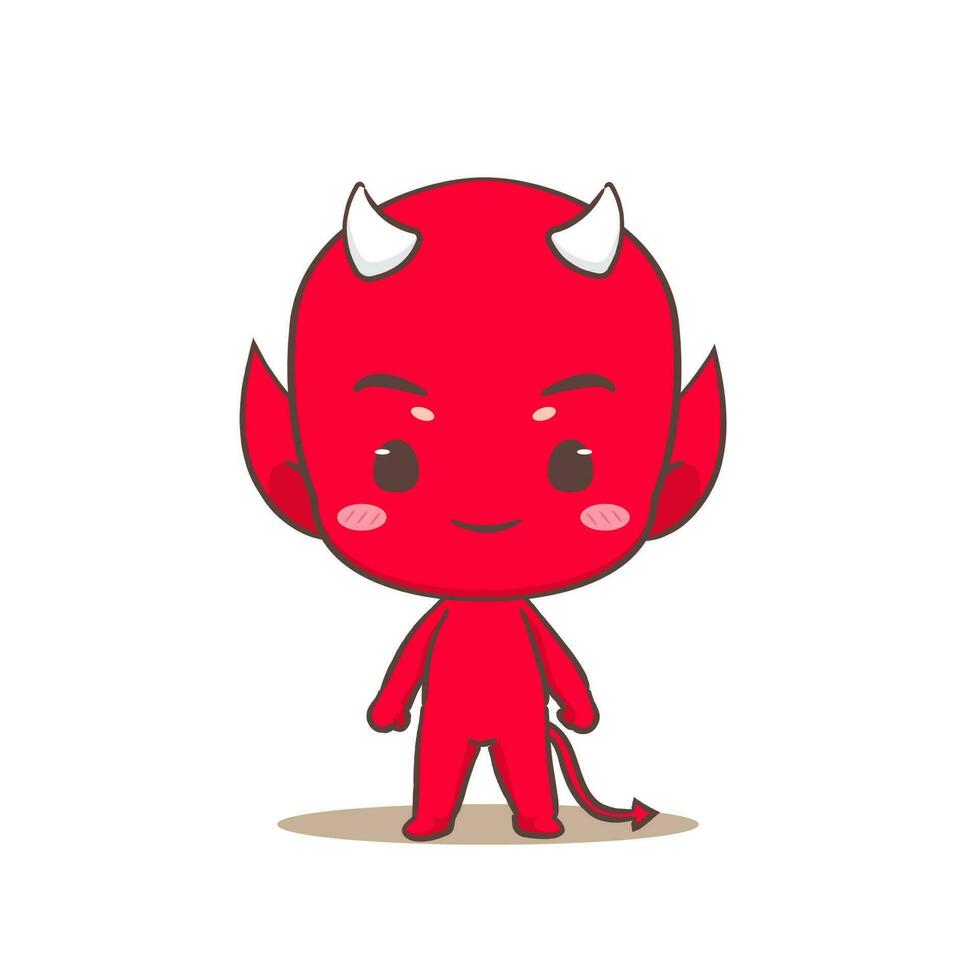 Cute red devil standing front view Cartoon Character. Halloween and monster Concept design. Isolated Flat Cartoon Style. Vector art illustration