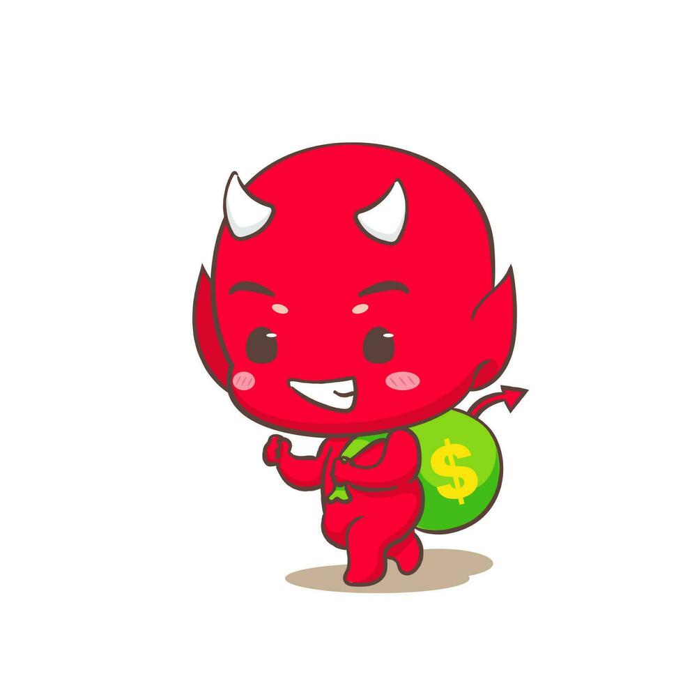 Cute red devil steal money Cartoon Character. Halloween and monster Concept design. Isolated Flat Cartoon Style. Vector art illustration