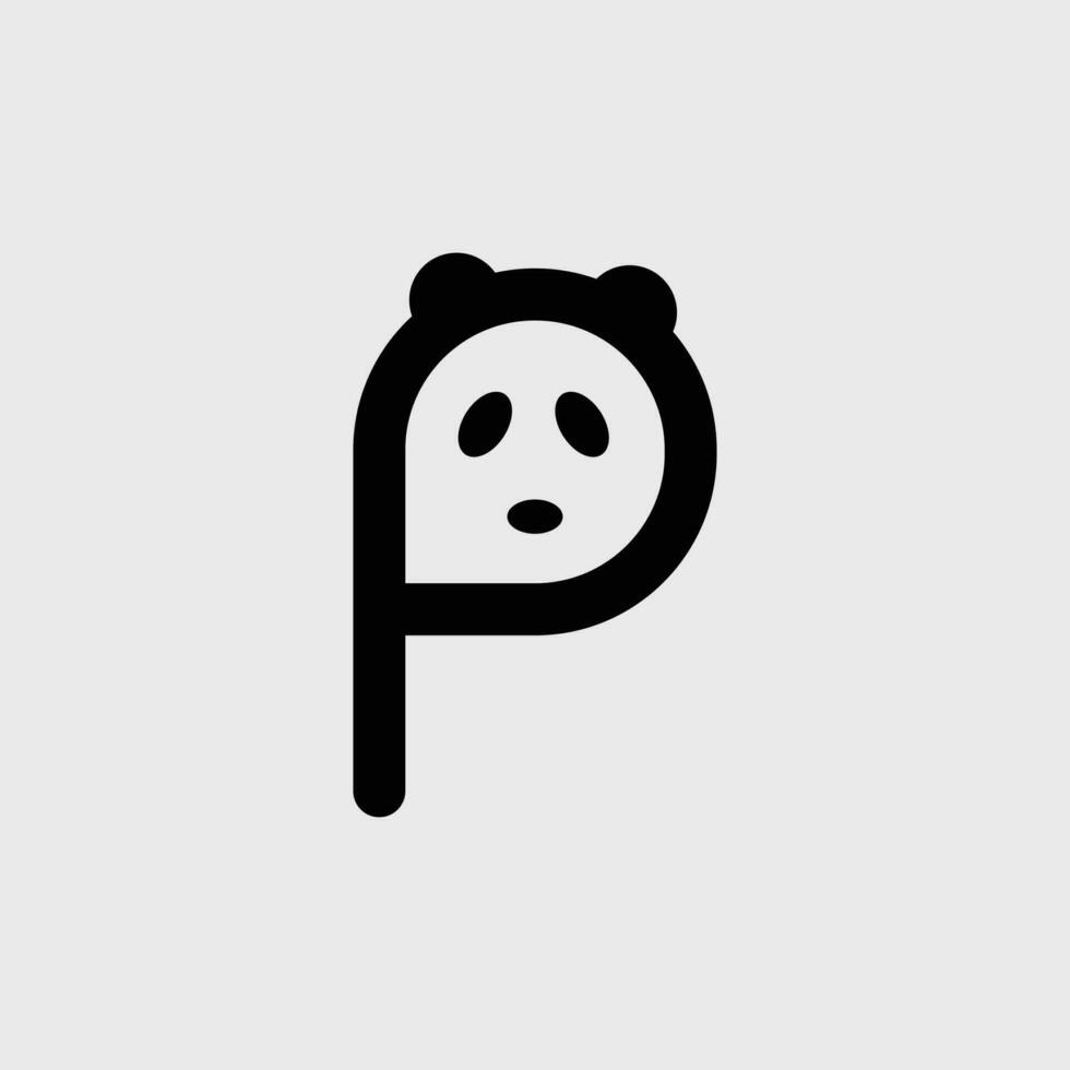 Letter P logo with panda face. vector