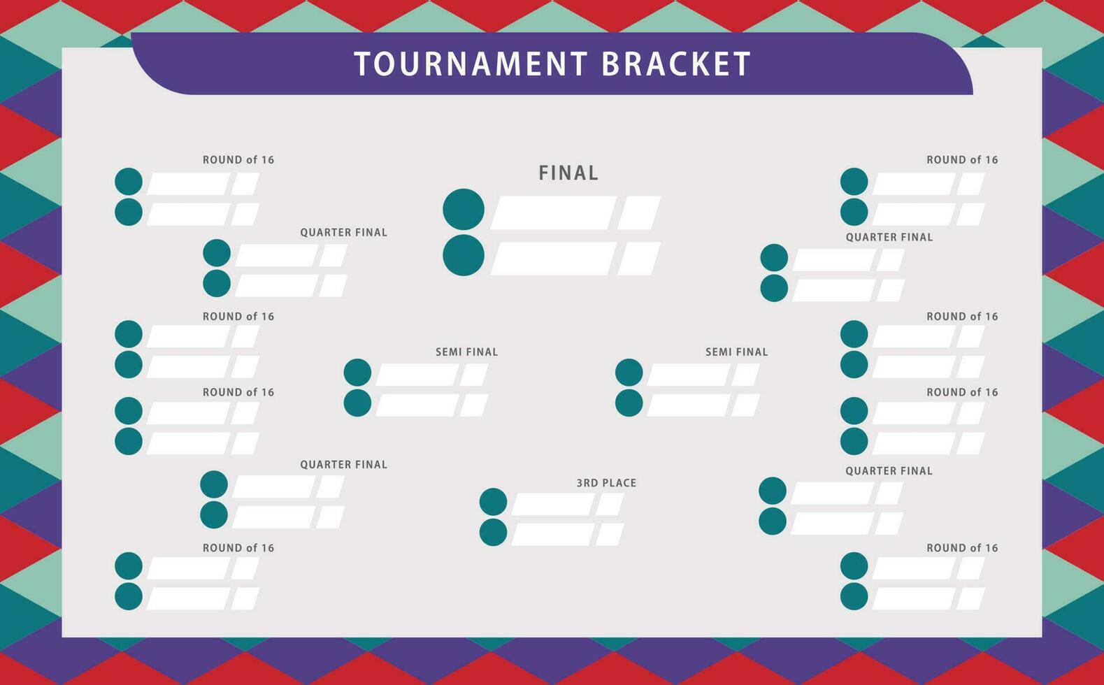Vector tournament bracket with colorful rhombus pattern background