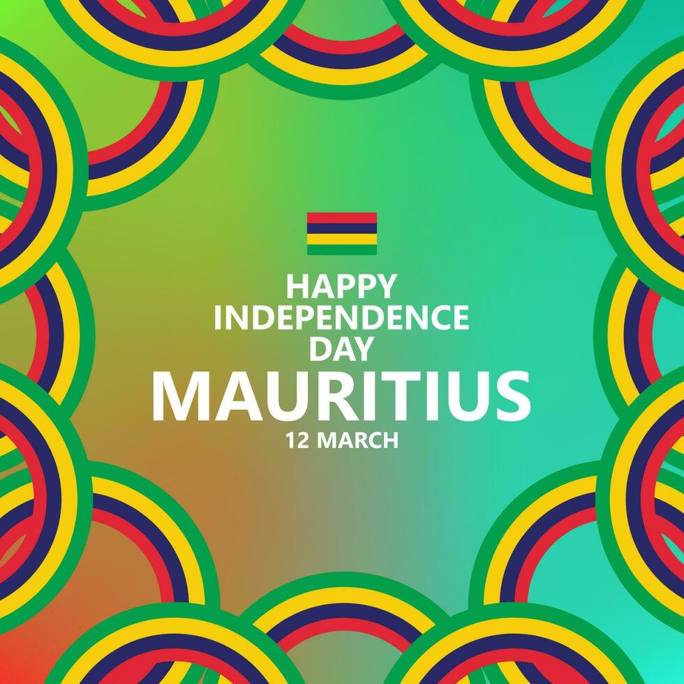 Mauritius independence day celebration vector template with circular national flag and messy gradient background. Suitable for social media post.