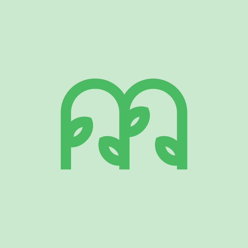 letra metro vector logo con hojas línea Arte. logo para movimienot, ambiente, clima cambiar, biodiversidad, florista, compañía, y negocio.