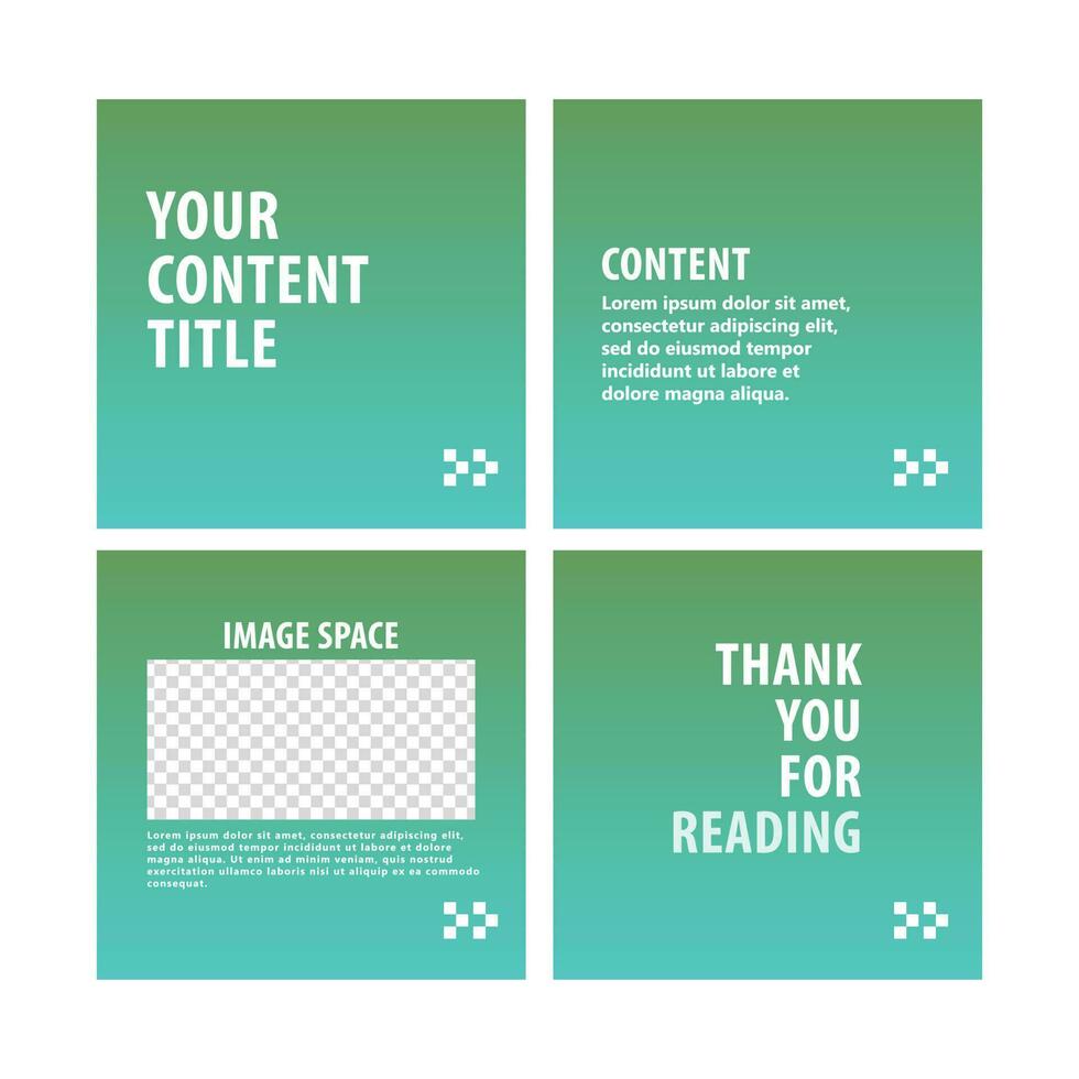 Blue and green gradient colored carousel post template for social media. Microblog style. Four page gradient colored social media post design. vector