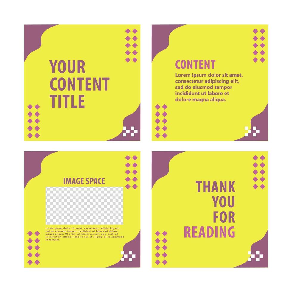 Yellow colored social media template with purple accent. Suitable for microblog or carousel post style. vector