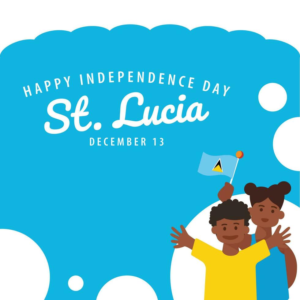 Saint Lucia independence day vector illustration with a boy and his mom waving the national flag.