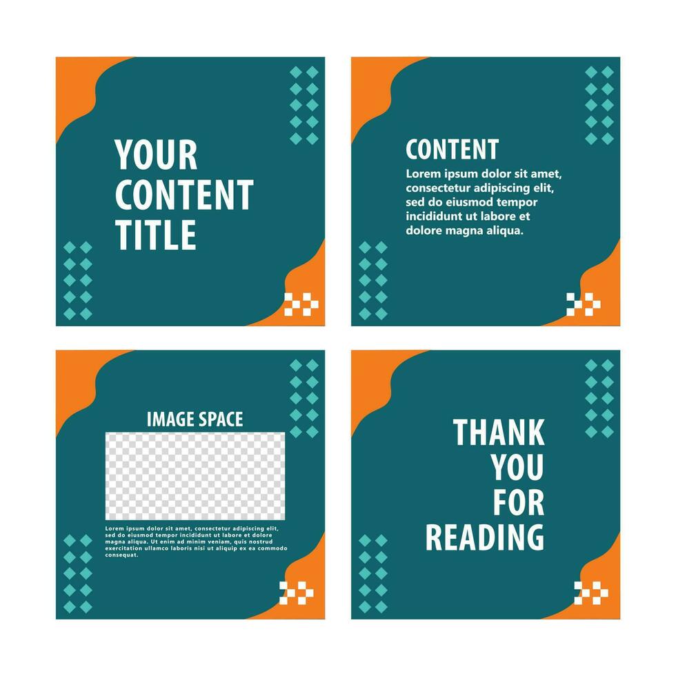 Blue and orange color theme social media post template. Four pages carousel microblog post style. vector
