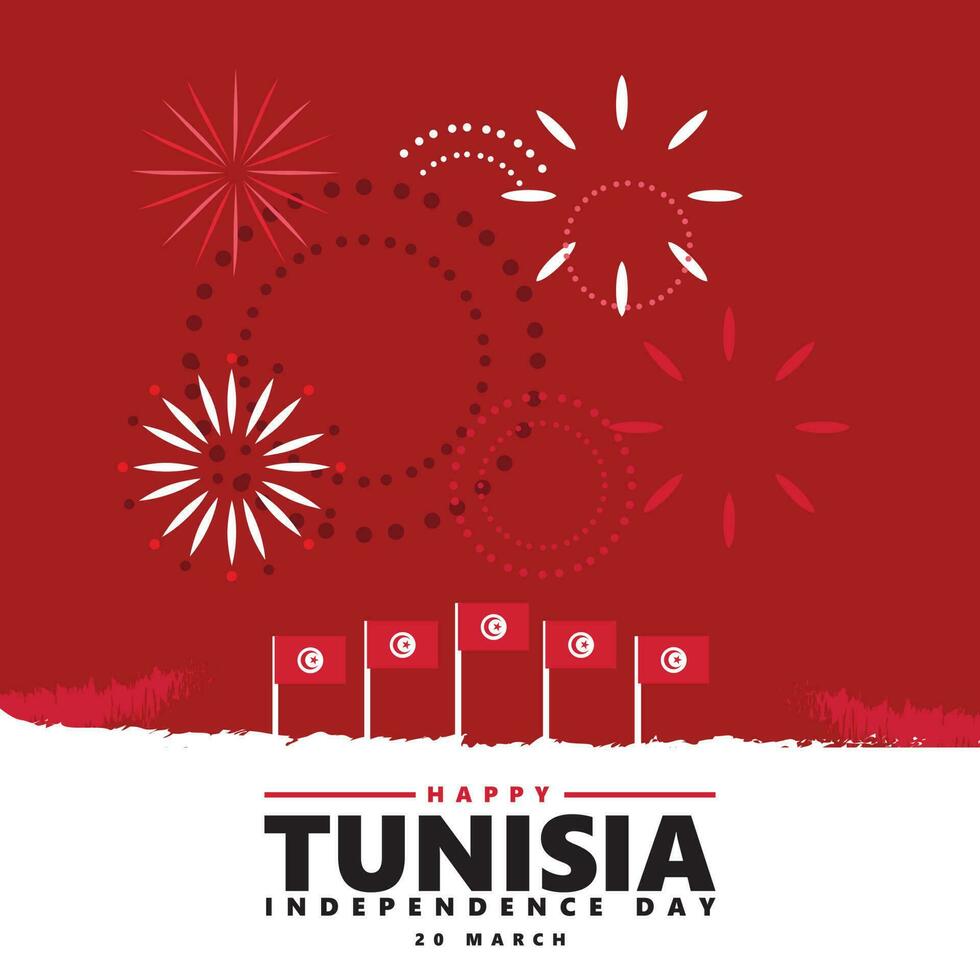 Tunisia independence day celebration vector illustration with national flag and fireworks. African country public holiday greeting card. Suitable for social media post.