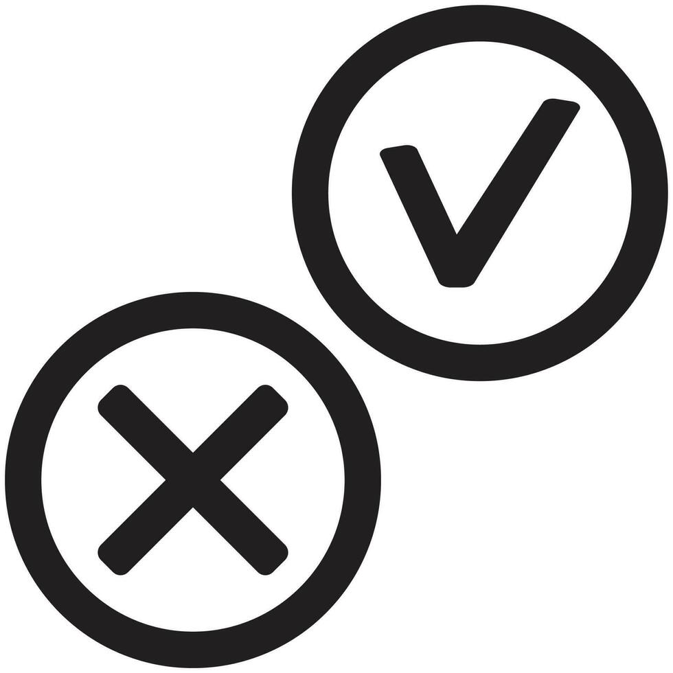 Yes and no icon black white. Choice mark illustration, positive check and negative select vector