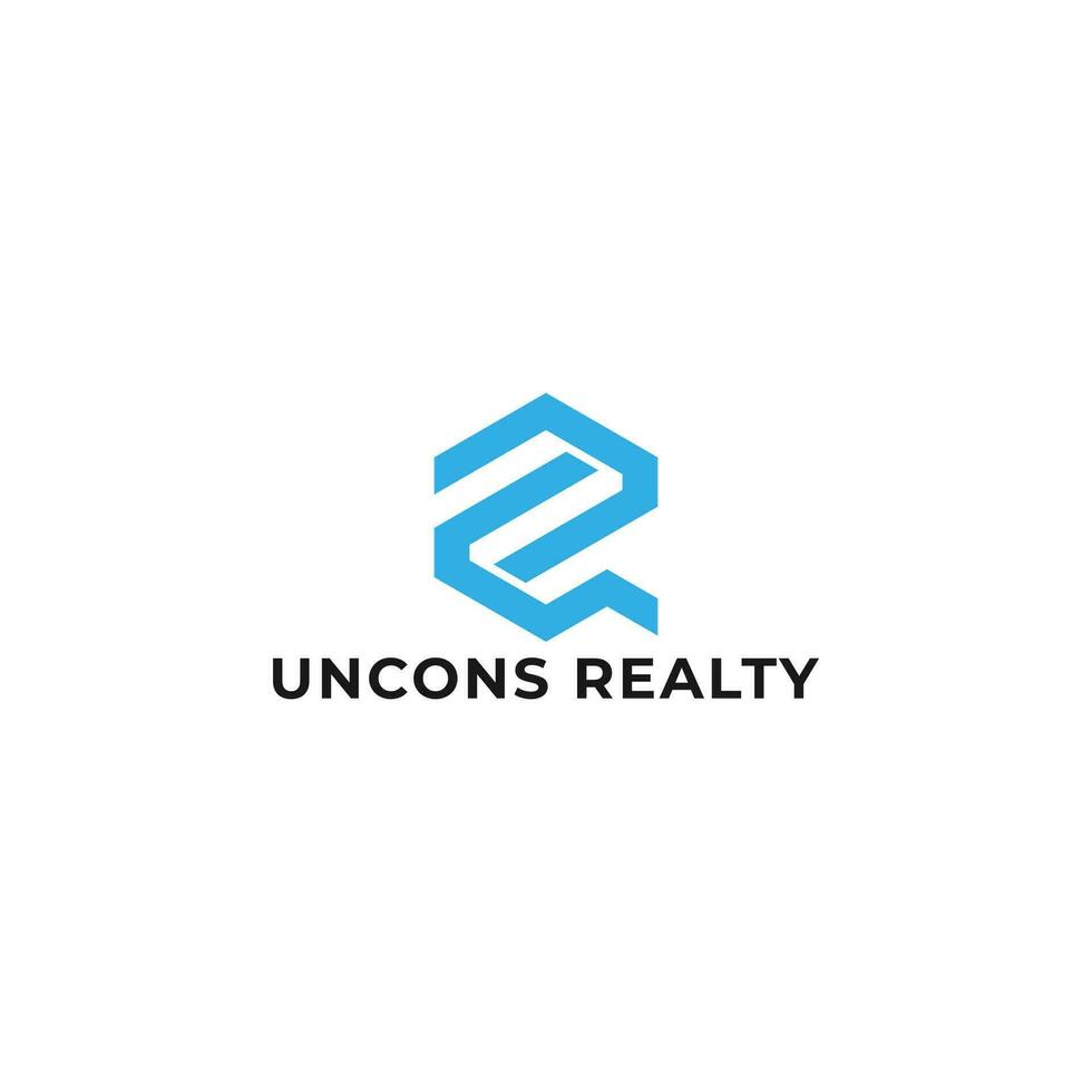 Abstract initial letter UR or RU logo in blue color isolated in white background. Letter UR logo in hexagon shape and blue background, cube logo with letter design for company identity. vector
