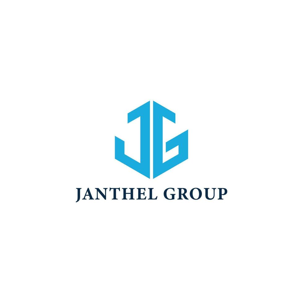 Abstract initial letter JG or GJ logo in blue color isolated in white background. JG's initial letters linked the hexagon monogram logo. Blue letter JG for a financial services firm logo vector