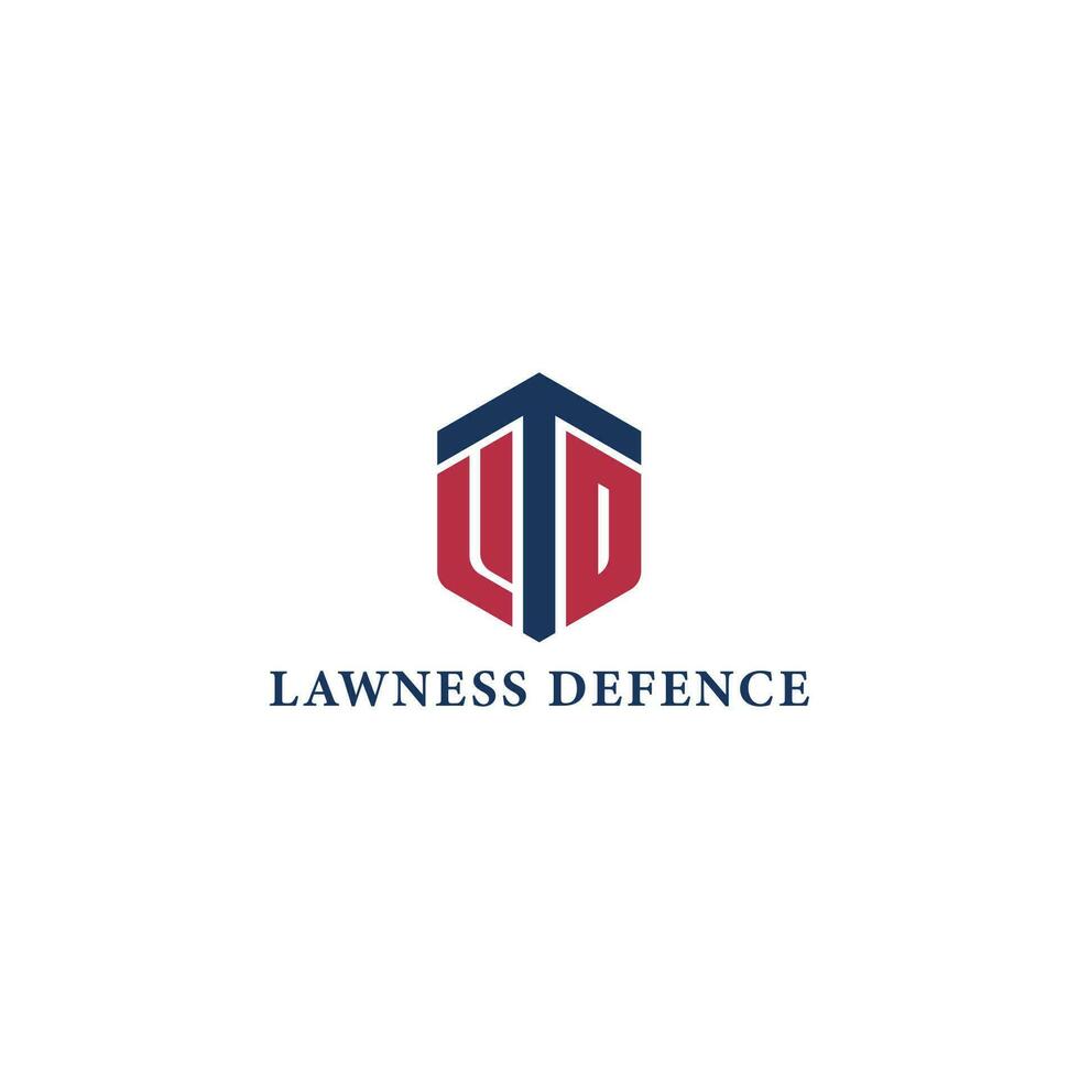 Abstract initial letter LD or DL logo in red and blue color isolated in white background. LD initial letters in shield logo design. vector