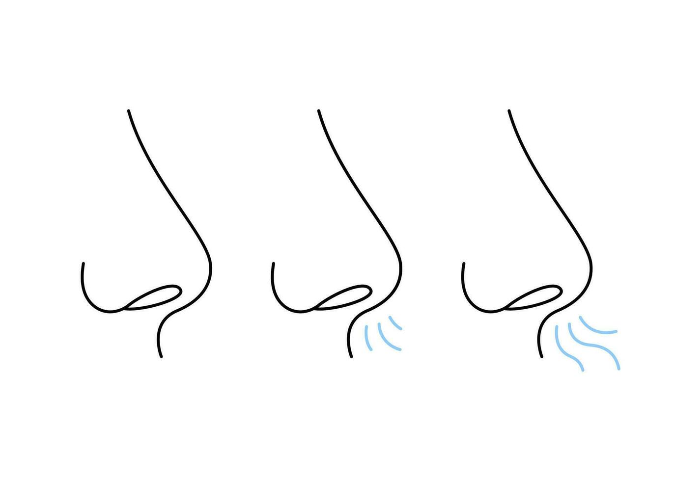 Nose, breath, line icon. Congestion nasal breath, respiratory problem. Breathing exercise of nose, deep exhale and inhale. Health. Vector illustration