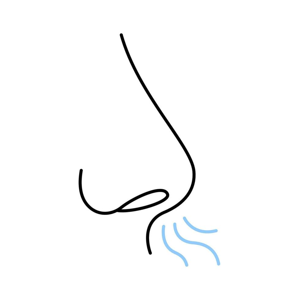 Nose, breath, line icon. Nasal breathing, odour sense. Nasal breath, healthy yoga and exercise. Human organ of smell. Nose inhale and exhale of air, smoke, steam. Vector illustration