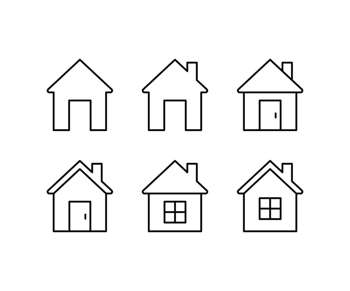 Home, house building, line icon set. House front view, property, real estate, residential cottage for mortgage and loan, homepage. Editable Stroke outline sign. Vector illustration