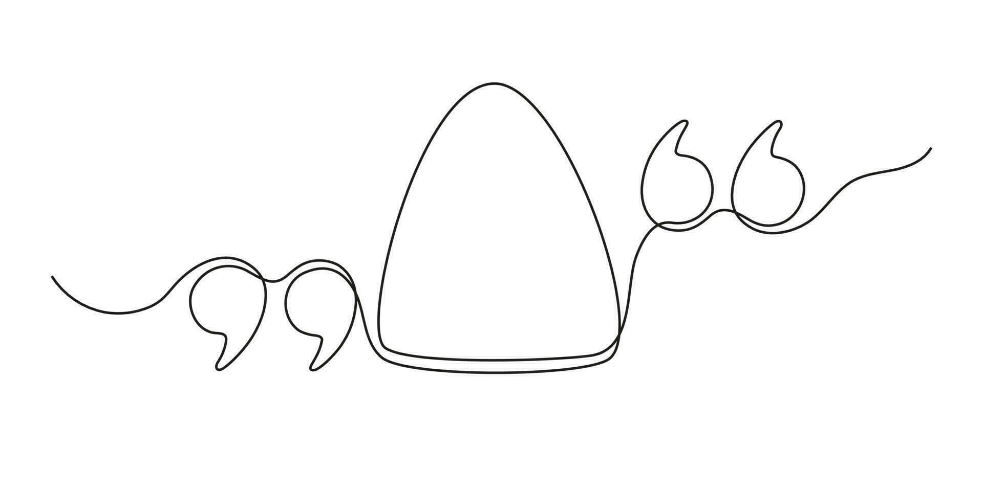 Quote continuous line in triangle speech bubble with commas, quotation mark in talk, single drawing. Quote mark, freehand one line hand drawn style. Vector illustration