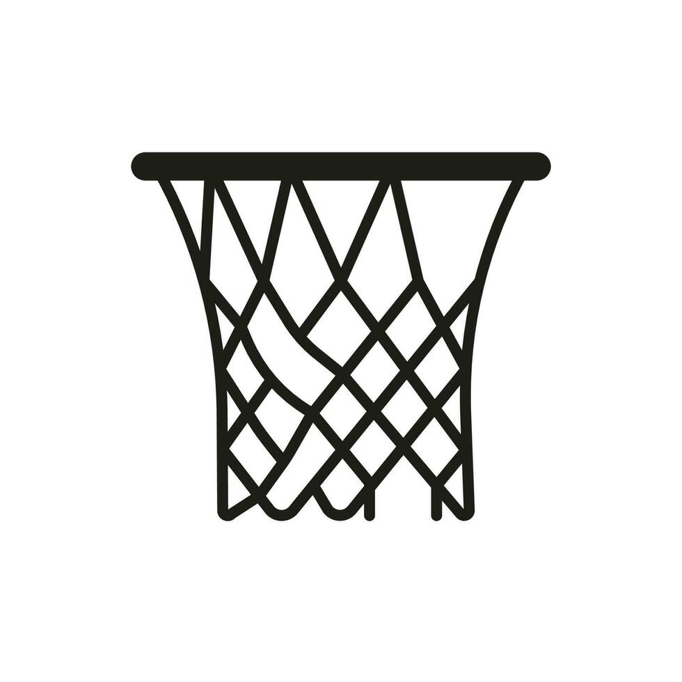 Basketball hoop with torn, used net icon. Sport game with goal. Bad basketball ring with hole. Vector sign