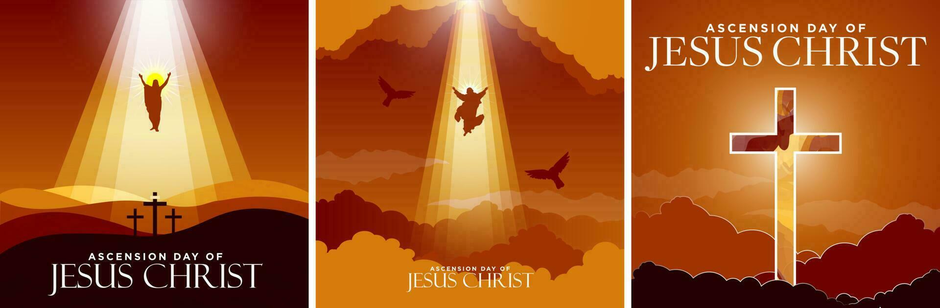 ascensión día de Jesús Cristo puesta de sol carteles vector