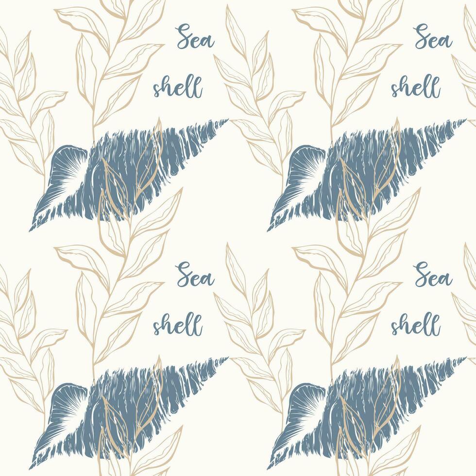 Marine oceanic pattern with Seashell hand drawn. vector