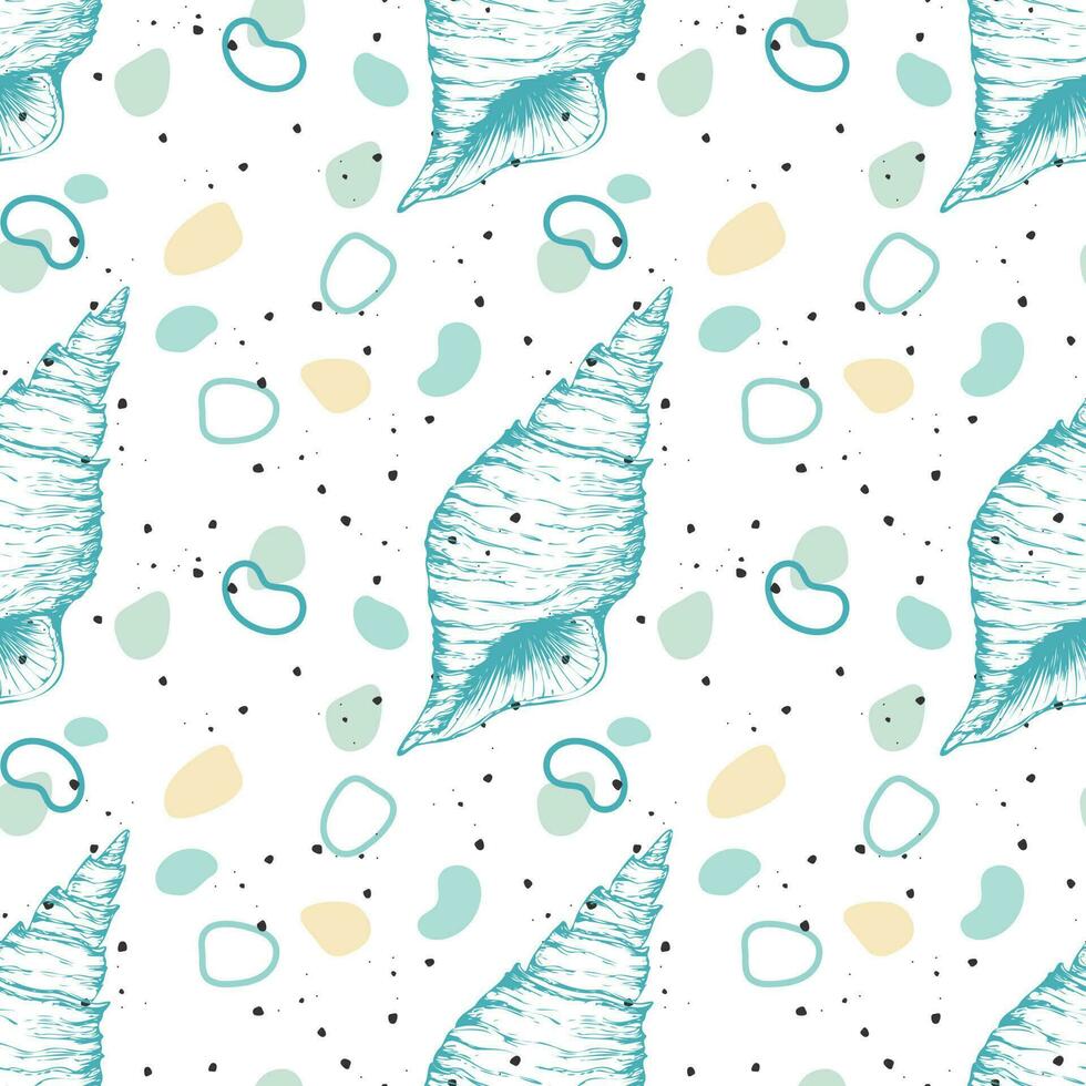 Marine oceanic pattern with Seashell hand drawn. vector