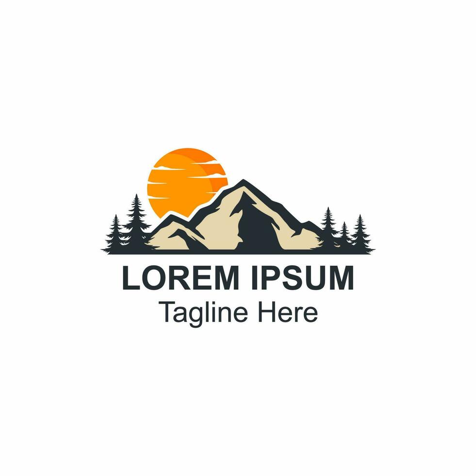 adventure mountain with sunset icon vector