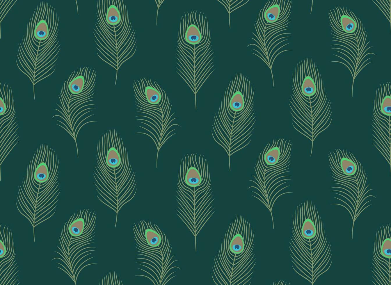 Seamless pattern with peacock feathers. Beautiful nature texture in flat style. vector