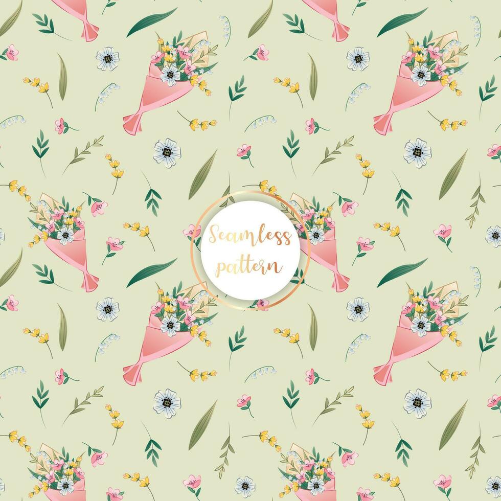 Floral seamless pattern with a bouquet of colorful flowers. Texture for paper, fabric, wallpaper, etc. Flat style vector