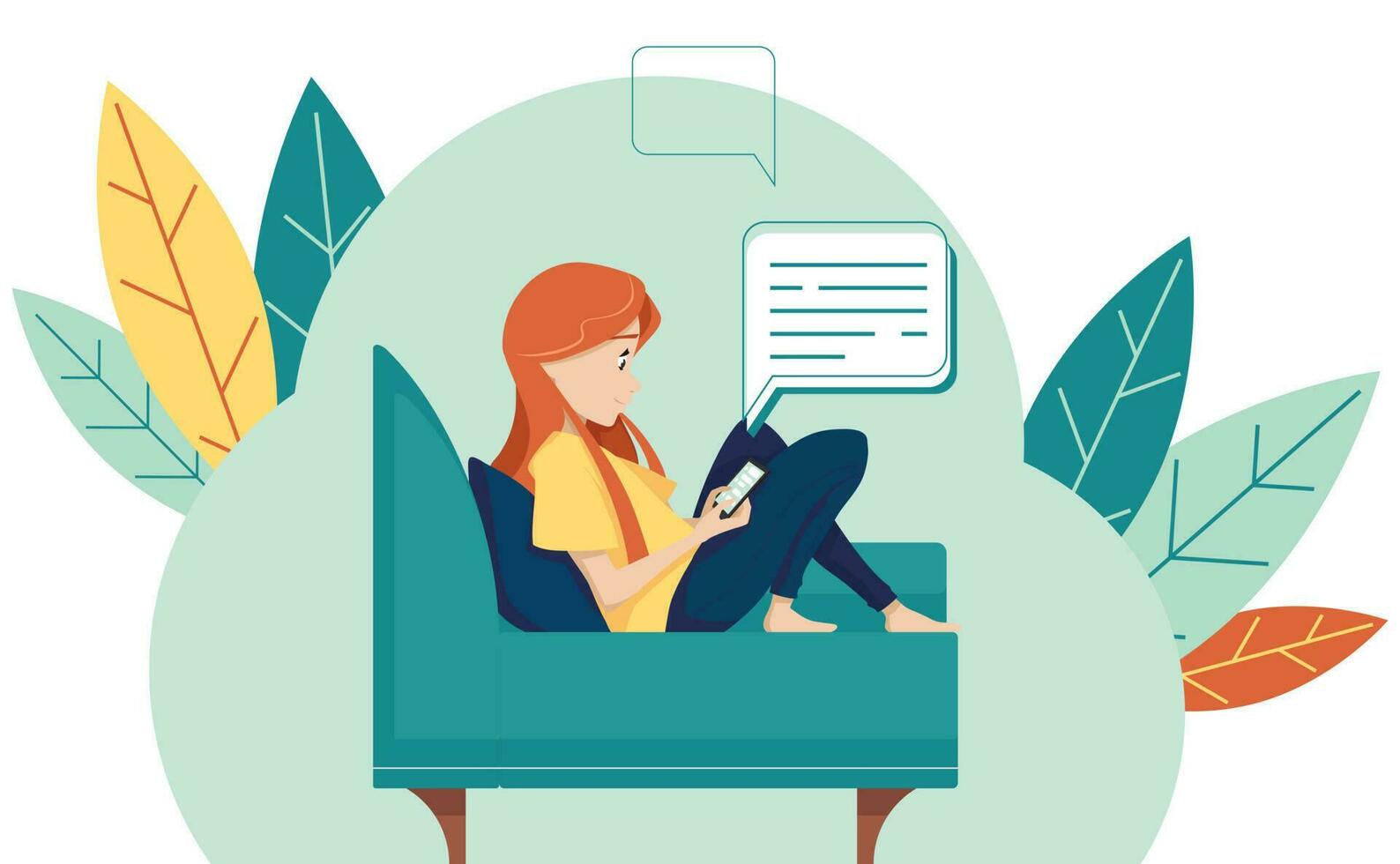 The girl communicates on the phone. Modern illustration in flat style vector