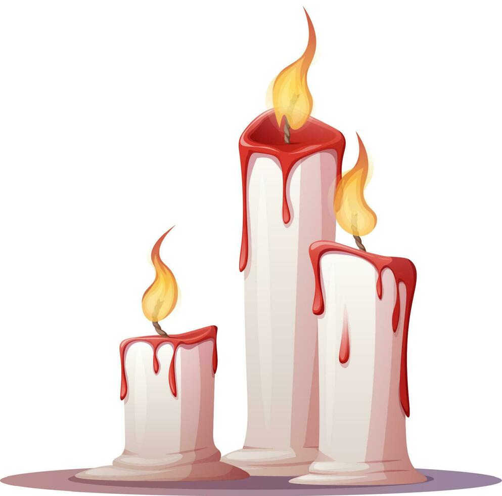 Candles with flame on white background. Vector cartoon illustration