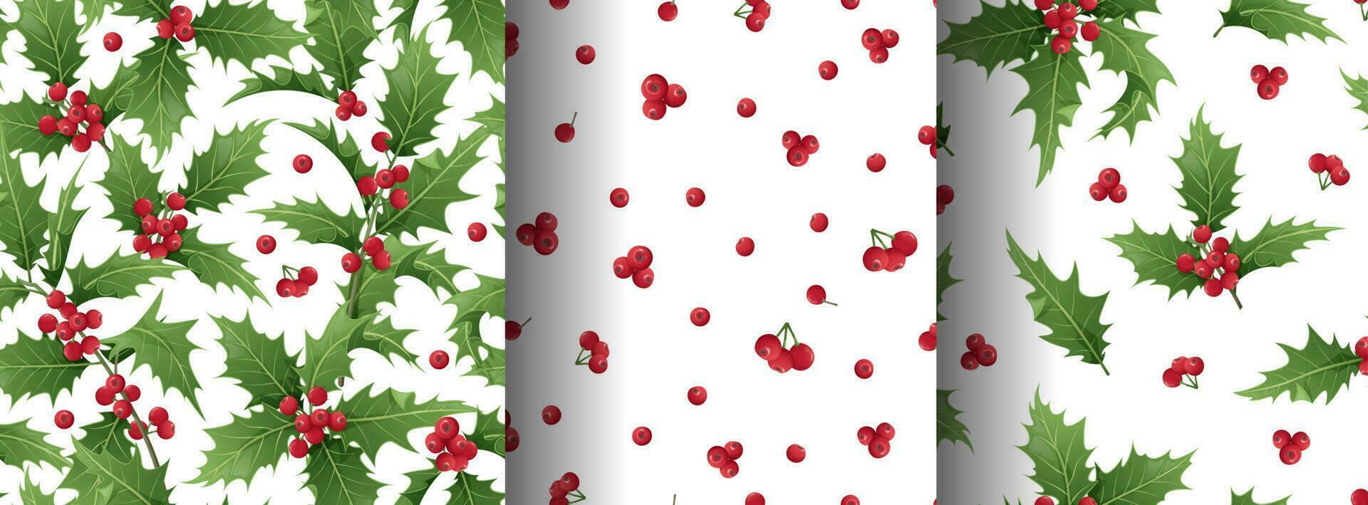 conjunto de Navidad sin costura patrones con acebo sucursales, hojas y bayas en un blanco antecedentes. Navidad humor. adecuado para envase papel, fondo de pantalla, textil vector