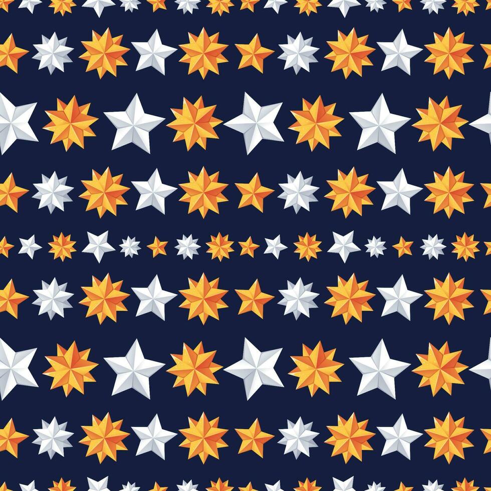 Christmas seamless pattern with gold and white stars on a blue background. Suitable for holiday wrapping paper, fabric, wallpaper vector