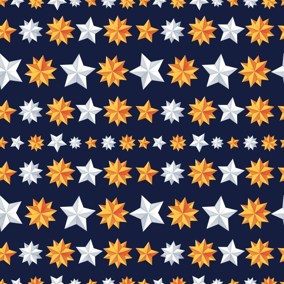 Navidad sin costura modelo con oro y blanco estrellas en un azul antecedentes. adecuado para fiesta envase papel, tela, fondo de pantalla vector