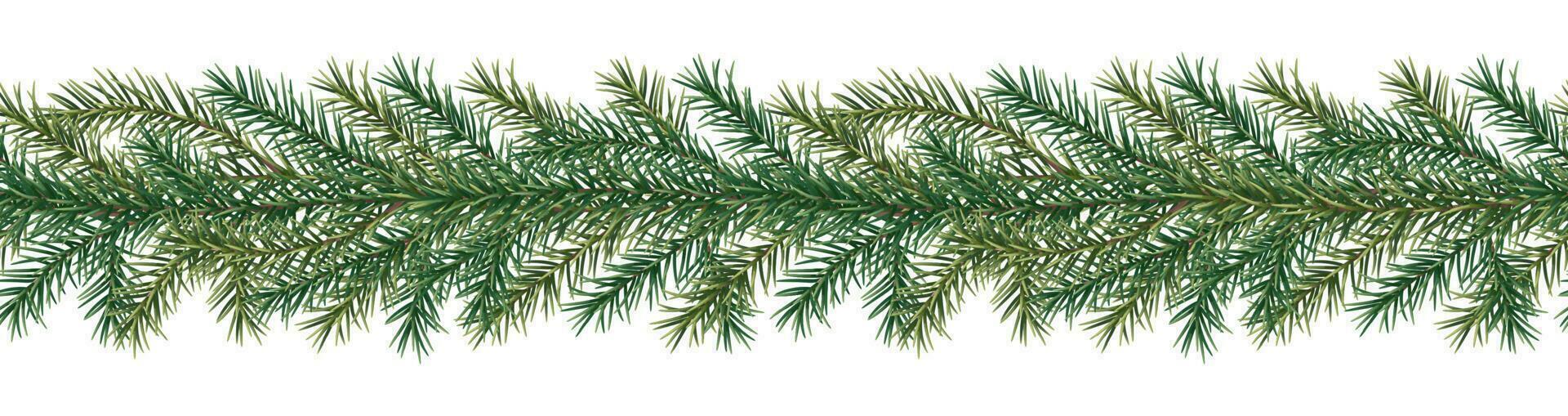 Seamless Christmas tree garland isolated on white. Great for decorating Christmas and New Year backgrounds, banners, cards, etc. vector