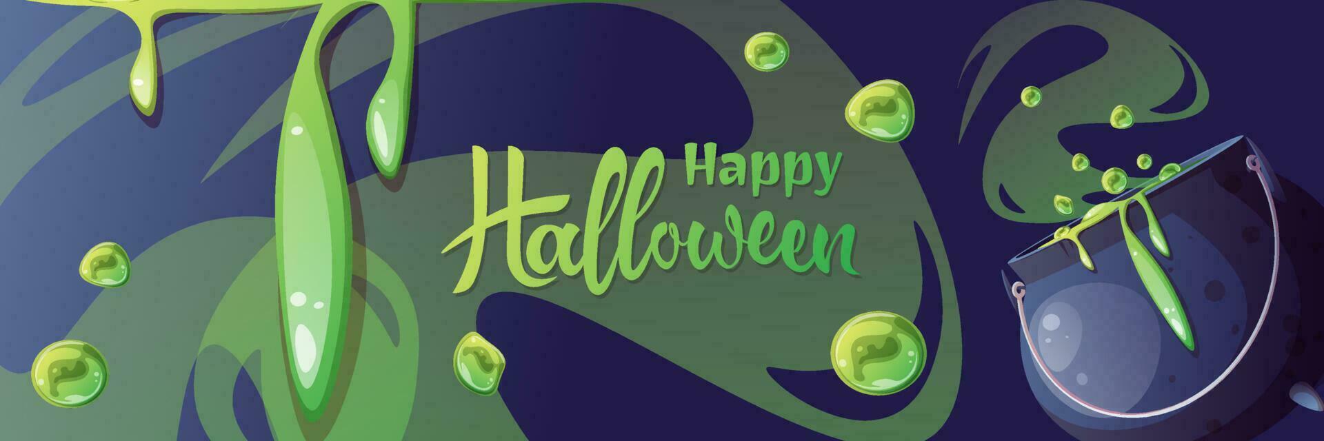 Halloween banner template with witch cauldron and potion. Magic, witchcraft, occultism. Vertical background for posters, flyers, posters, etc. vector