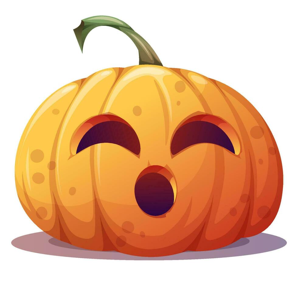 Víspera de Todos los Santos naranja calabaza con linda cara en aislado antecedentes. Víspera de Todos los Santos fiesta símbolo. dibujos animados vector ilustración.