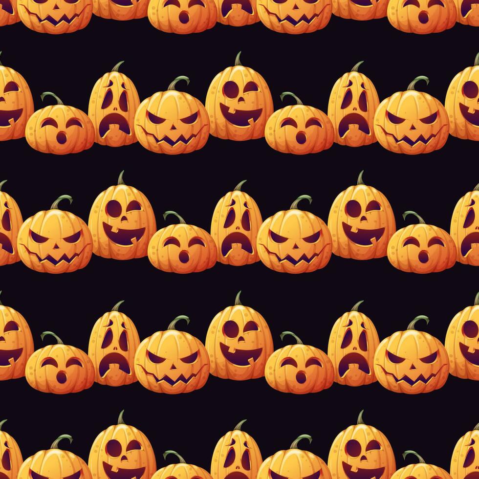 Seamless pattern with Halloween pumpkins on an orange background. Striped background with holiday symbol for textiles, wallpaper, wrapping paper, etc. vector