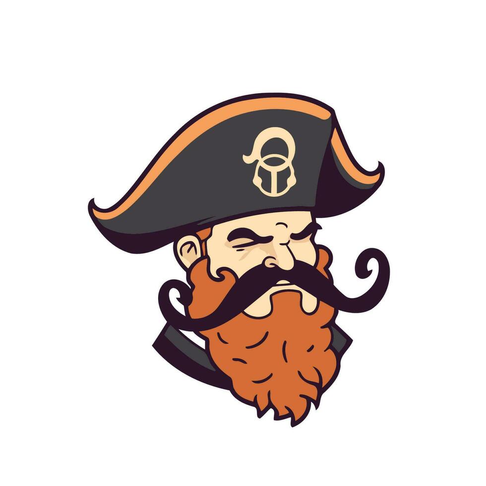 Cartoon pirate with a mustache and a hat. Vector illustration.