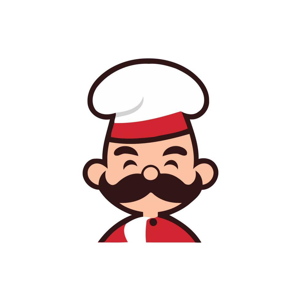 Chef with mustache and hat. Vector illustration on white background.