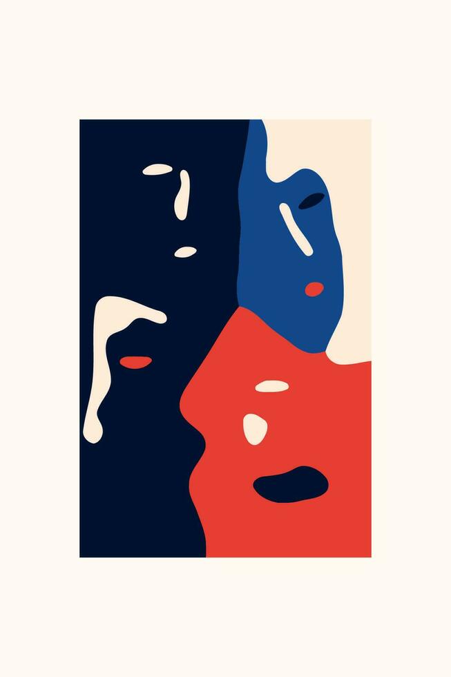 Abstract contemporary art collage with man and woman faces. Contemporary collage. Vector illustration.