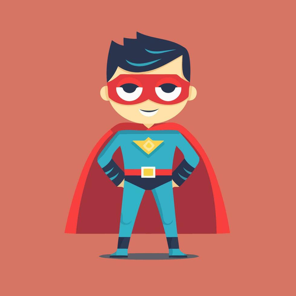 Superhero character. Vector illustration in a flat style on a red background.