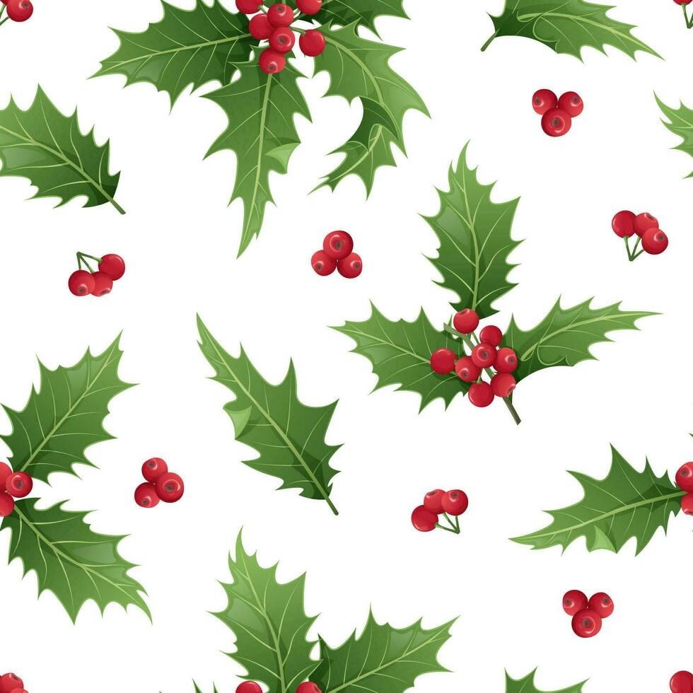 sin costura modelo con acebo hojas y bayas en un blanco antecedentes. Navidad y nuevo año textura. genial para envase papel, textiles, fondos de pantalla vector