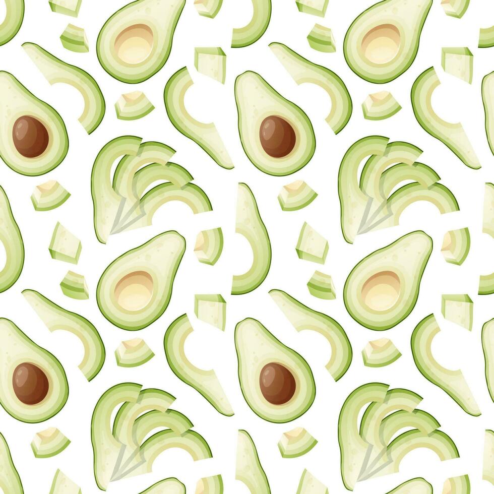 Seamless pattern with green avocado slices. Traditional Mexican food. Delicious yummy product. Texture for fabric, wallpaper, restaurant paper and menu vector