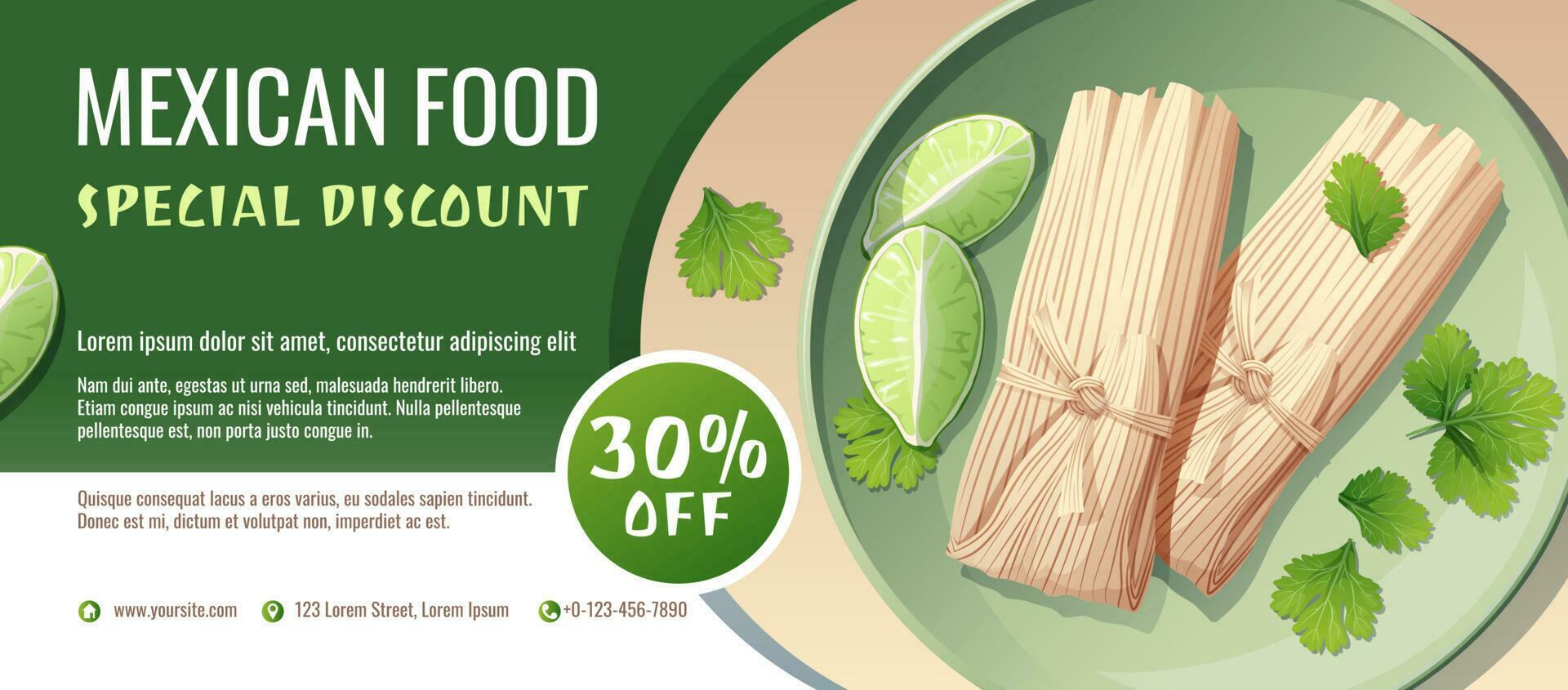 Discount voucher, mexican food template design. Coupon with tamales and
