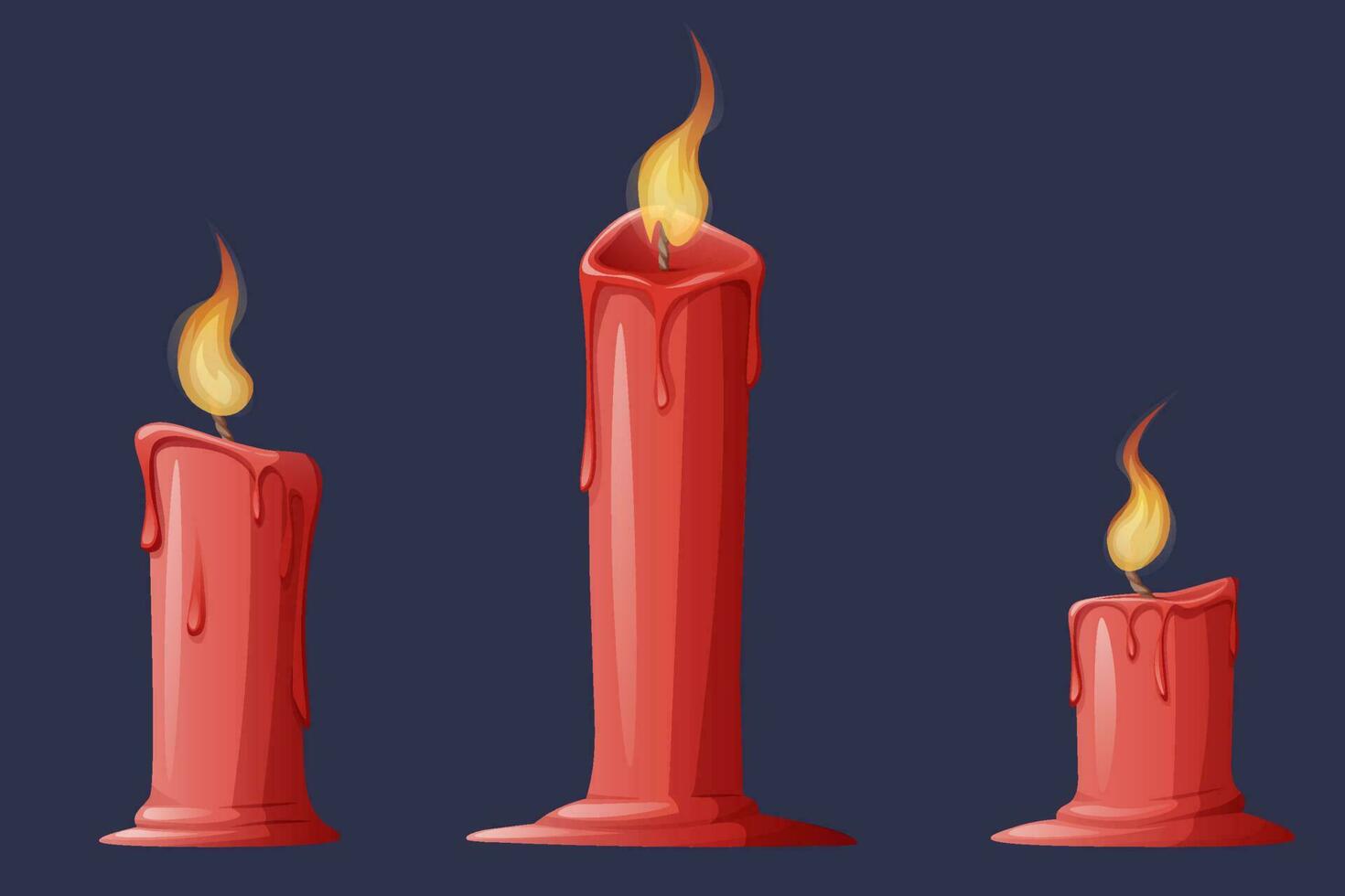 Burning red candle on a dark background. Vector flat illustration.