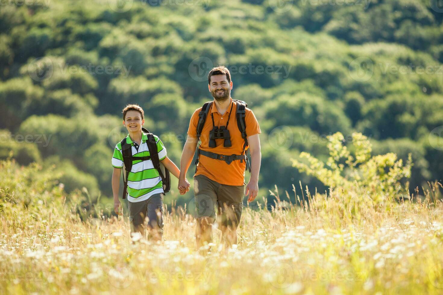 Father and son spending time outdoors photo