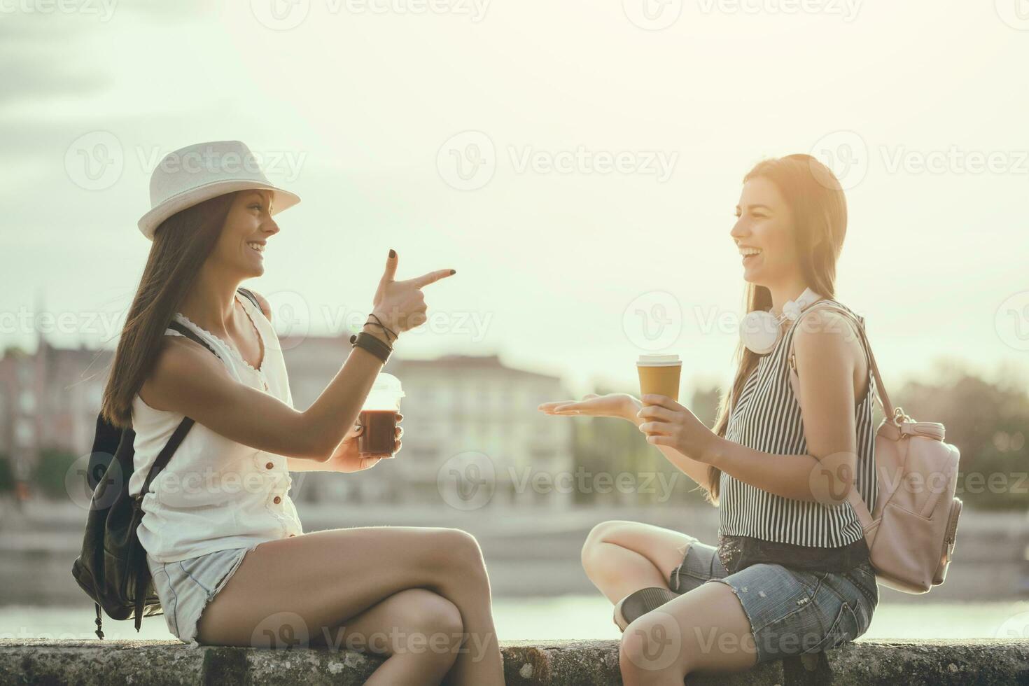 Friends spending time together in the city photo